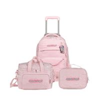 Kit Mochila de 4 rodinhas + Lancheira Térmica + Estojo Escolar Feminino Grande Stitch & Angel Rosa