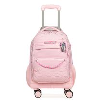 Kit Mochila de 4 rodinhas + Lancheira Térmica + Estojo Escolar Feminino Grande Stitch & Angel Rosa