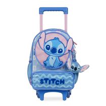 Kit Mochila de Rodinha e Lancheira Térmica Infantil Feminina Stitch Baby Azul Clara