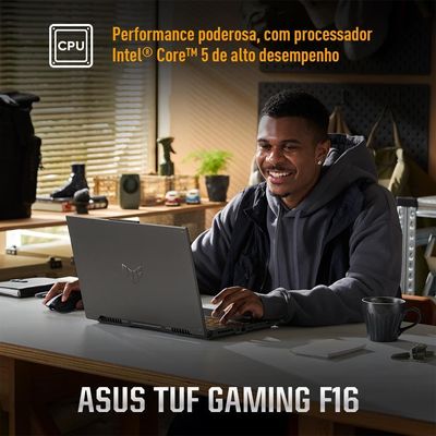 Notebook Gamer 16” Asus TUF Gaming F16 FX607VJ-RL002 Intel Core 5 210H 8GB RAM 512GB SSD RTX 3050 Mecha Gray