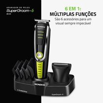 Aparador de Pelos Mondial Super Groom 6 em 1 BG-04 Sem Fio Preto/Verde - Bivolt