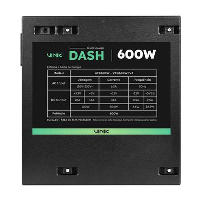 Fonte Gamer Vinik Dash 600w Preto Vfg600wpv3