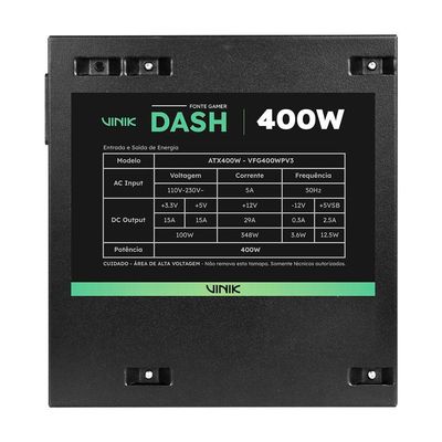 Fonte Gamer Vinik Dash 400w Preto Vfg400wpv3