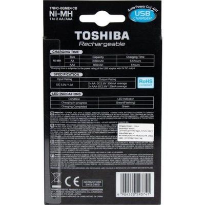 Carregador De Pilha Usb Toshiba 4 Pilhas Aa