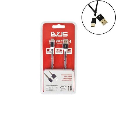 Cabo Usb Evus C-055 Fast Charge Tipo C Preto 1.0m