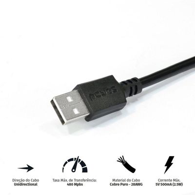 Cabo Extensor Usb A2.0 Macho Fêmea Puro Cobre 1m