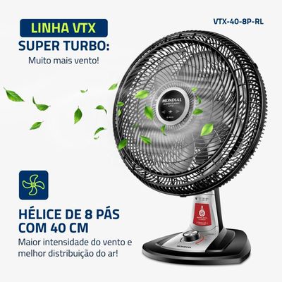 Ventilador de Mesa Mondial VTX-40-8P 40cm com Função Repelente Líquido - Preto Preto / 110