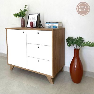 Balcão Armário Artany Lugano com 1 Porta e 3 Gavetas - Olmo/Branco
