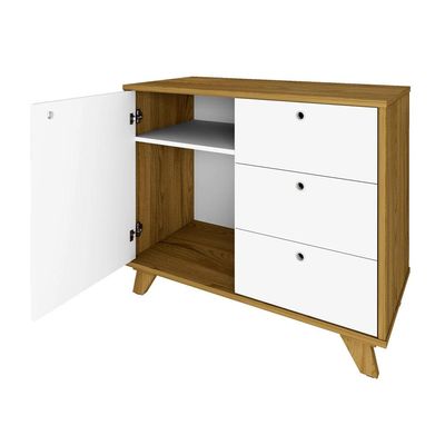 Balcão Armário Artany Lugano com 1 Porta e 3 Gavetas - Olmo/Branco