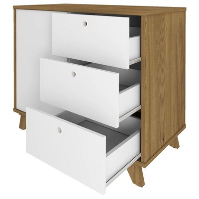 Balcão Armário Artany Lugano com 1 Porta e 3 Gavetas - Olmo/Branco