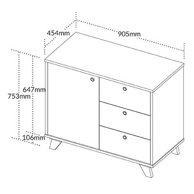 Balcão Armário Artany Lugano com 1 Porta e 3 Gavetas - Olmo/Branco