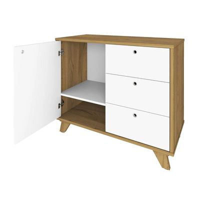 Balcão Armário Artany Lugano com 1 Porta e 3 Gavetas - Olmo/Branco