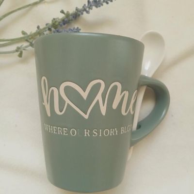 Caneca De Cerâmica Home Com Colher Verde