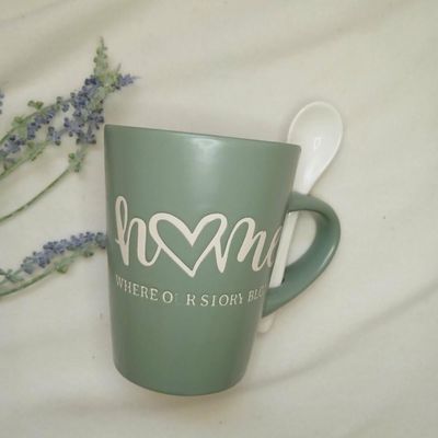 Caneca De Cerâmica Home Com Colher Verde