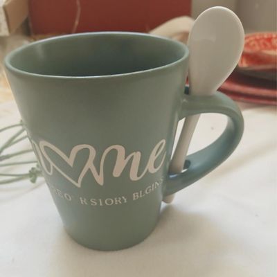 Caneca De Cerâmica Home Com Colher Verde