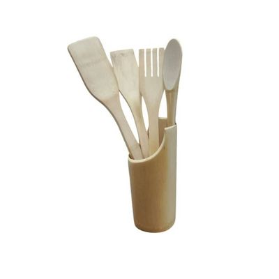 Conjunto com 5 Peças Utensílio de Cozinha de Bambu Natural