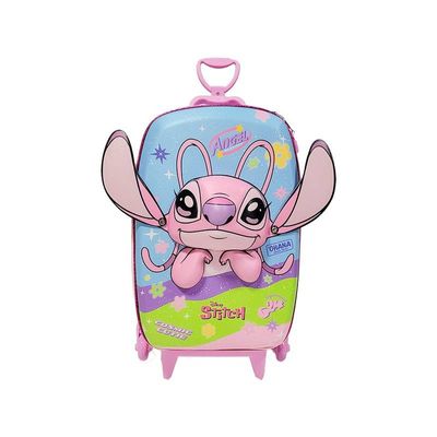 Mala de Viagem Infantil Com Rodinha Angel Stitch 3D Rosa