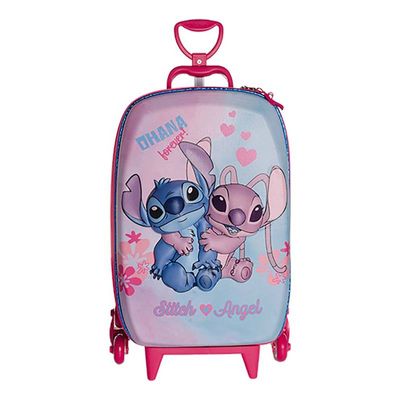 Mala de Viagem Infantil Com Rodinha Stitch e Angel 3D