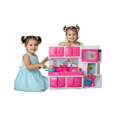 Cozinha Infantil Rosa com Pia Armário e Vários Acessórios