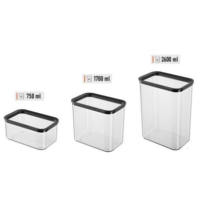 Conjunto 3 Potes Herméticos de Plástico 750ml/1700ml/2600ml