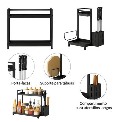 Organizador Multiuso Preto de Metal 2 Andares com Suporte