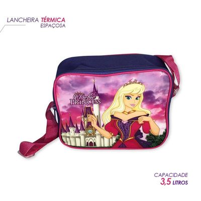 Kit Mochila Infantil Escolar Lancheira Estojo Princesa Roxa
