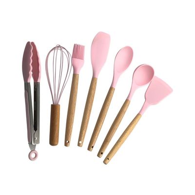 Kit 08 Utensílios Cozinha Silicone Rosa Claro Livre de BPA