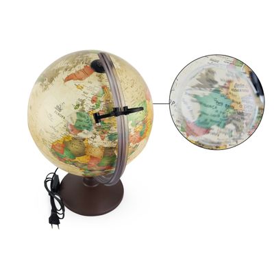 Globo Terrestre Decorativo Geográfico Marco Polo C/ Lupa Base em Plástico Iluminado LED Tecnodidattica