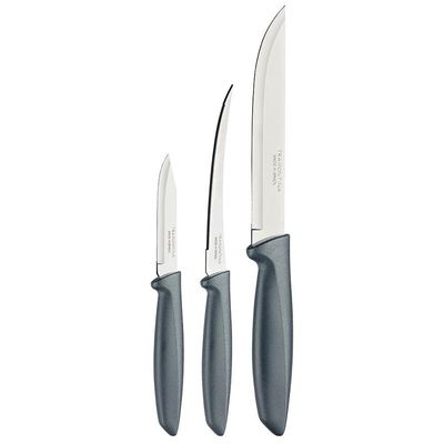 Conjunto de Facas Tramontina Plenus em Aço Inox - Cinza - 3 Peças