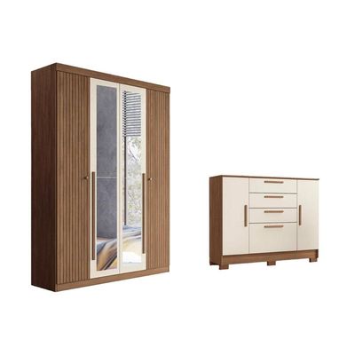 Guarda Roupa +Cômoda 2 Peças QC322 Jatoba/Areia - Santos Andirá