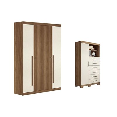 Guarda Roupa +Cômoda 2 Peças QC346 Jatoba/Areia - Santos Andirá