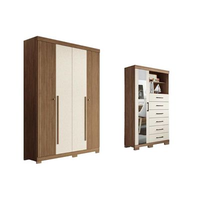 Guarda Roupa +Cômoda 2 Peças QC335 Jatoba/Areia - Santos Andirá