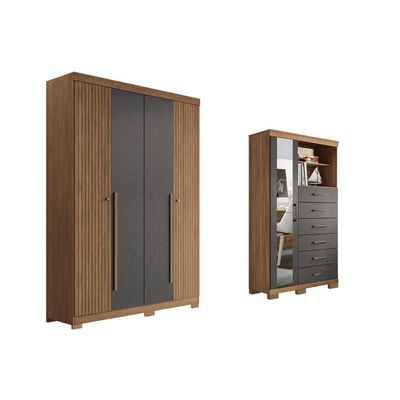 Guarda Roupa +Cômoda 2 Peças QC335 Jatobá/Grafite - Santos Andirá