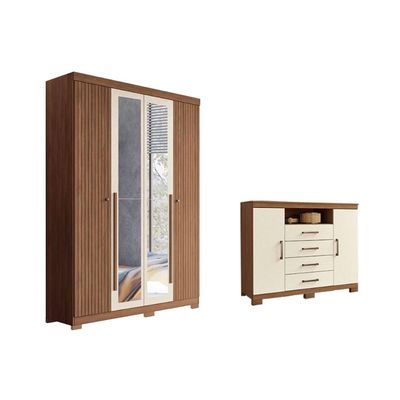 Guarda Roupa +Cômoda 2 Peças QC304 Jatoba/Areia - Santos Andirá
