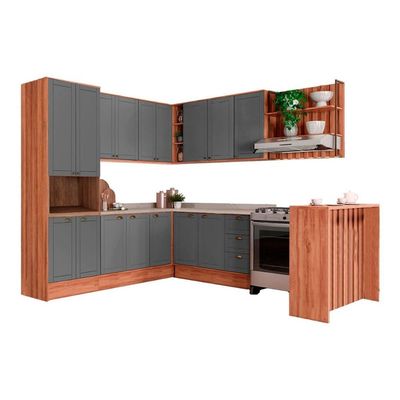 Cozinha Completa Carraro 9 Peças Bella C9P199 Nogal/Cinza