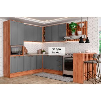 Cozinha Completa Carraro 9 Peças Bella C9P199 Nogal/Cinza
