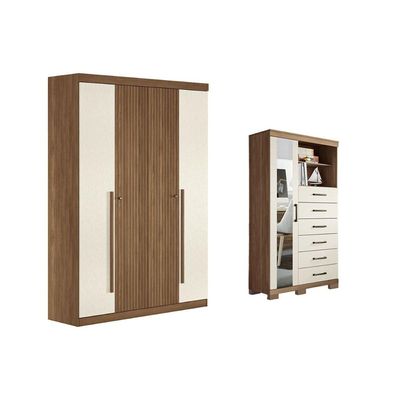 Guarda Roupa +Cômoda 2 Peças QC345 Jatoba/Areia - Santos Andirá
