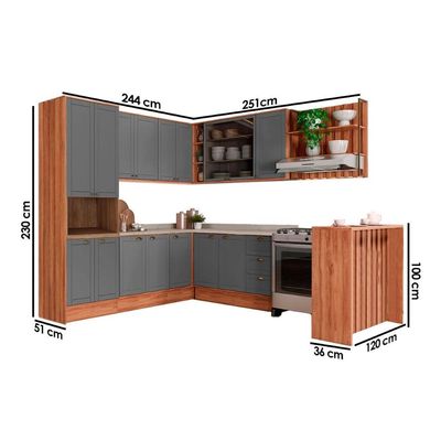 Cozinha Completa Carraro 9 Peças Bella C9P200 Nogal/Cinza