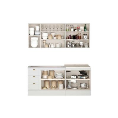 Cozinha Modulada Completa Bella 4 Peças (2Aéreos+2Balcões) C4P167 Nogal/Cinza - Carraro