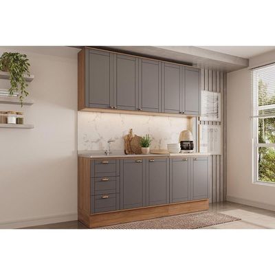 Cozinha Modulada Completa Bella 4 Peças (2Aéreos+2Balcões) C4P167 Nogal/Cinza - Carraro