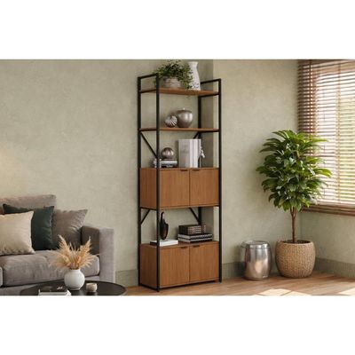 Estante p/ Sala Industrial LI018 c/ 4 Portas 72cm Canela/Preto Kappesberg