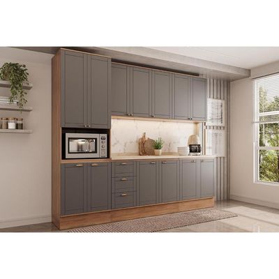 Cozinha Modulada Completa Bella 5 Peças (2Aéreos+2Balcões+1Paneleiro) C5P121 Nogal/Cinza - Carraro