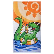 Toalha de Praia KazzaVip Microfibra 100% Poliéster Estampada Anti Areia  Dino Summer New r 60cm x 110m Laranja