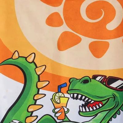 Toalha de Praia KazzaVip Microfibra 100% Poliéster Estampada Anti Areia  Dino Summer New r 60cm x 110m Laranja