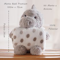 Manta e Bichinho KazzaVip Baby Pelúcia 100% Poliéster Microfibra Dino Cinza