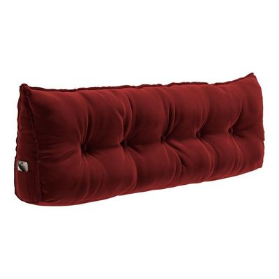 Almofada Para Cabeceira Encosto Apoio Lombar Spot 195cm Com Porta Celular Veludo - Abmaza Vermelho