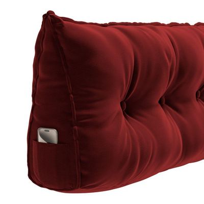 Almofada Para Cabeceira Encosto Apoio Lombar Spot 195cm Com Porta Celular Veludo - Abmaza Vermelho