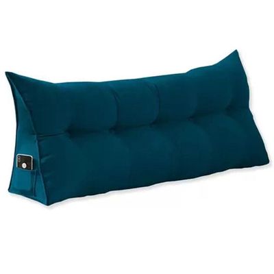 Almofada Para Cabeceira Encosto Apoio Lombar Spot 195cm Com Porta Celular Suede - Abmaza Azul