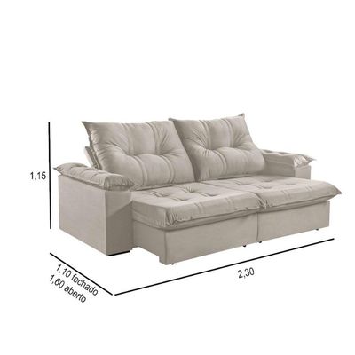 Sofá 3 Lugares Retrátil 230cm Pillow Top Reclinável Creme