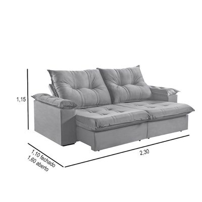 Sofá 3 Lugares Retrátil 230cm Pillow Top Reclinável Cinza